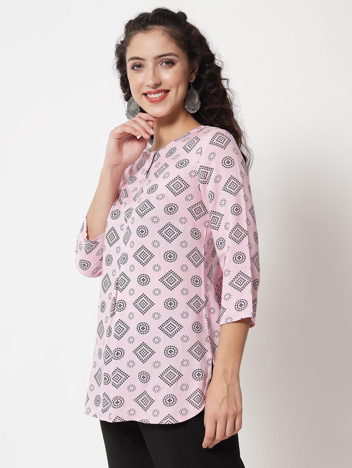 beige printed cotton short kurti - 21057941 - Standard Image - 1