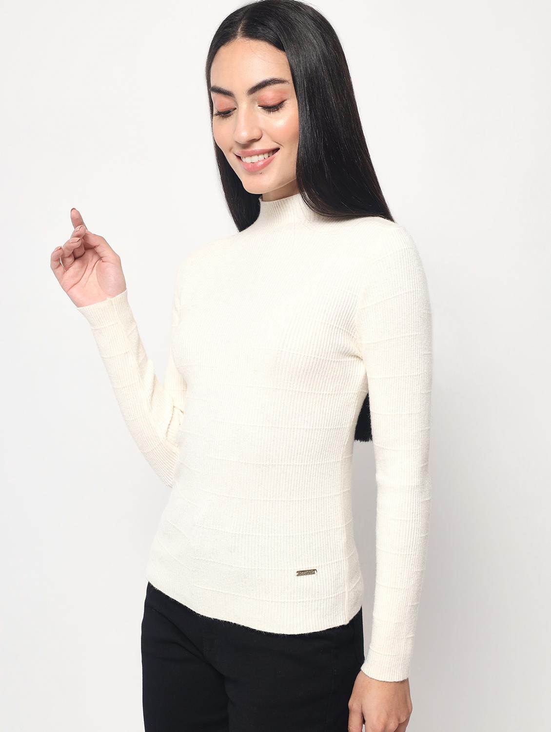 women cream self design regular pullover - 21057948 -  Standard Image - 1