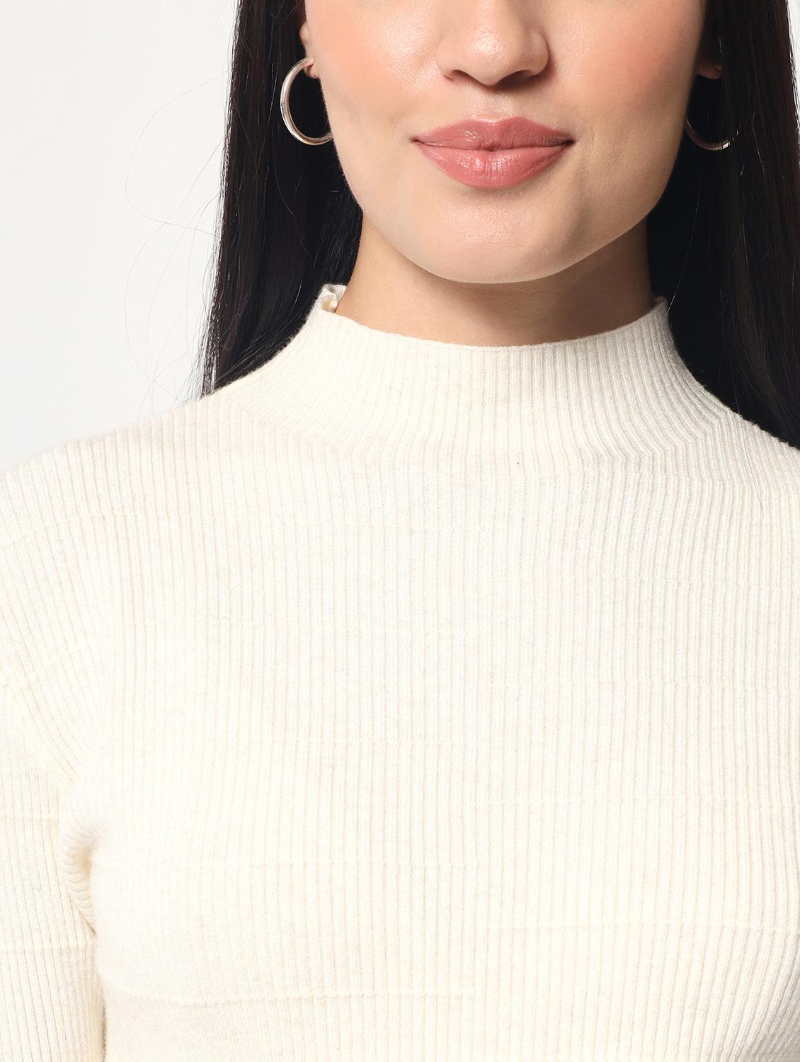 women cream self design regular pullover - 21057948 - Standard Image - 4