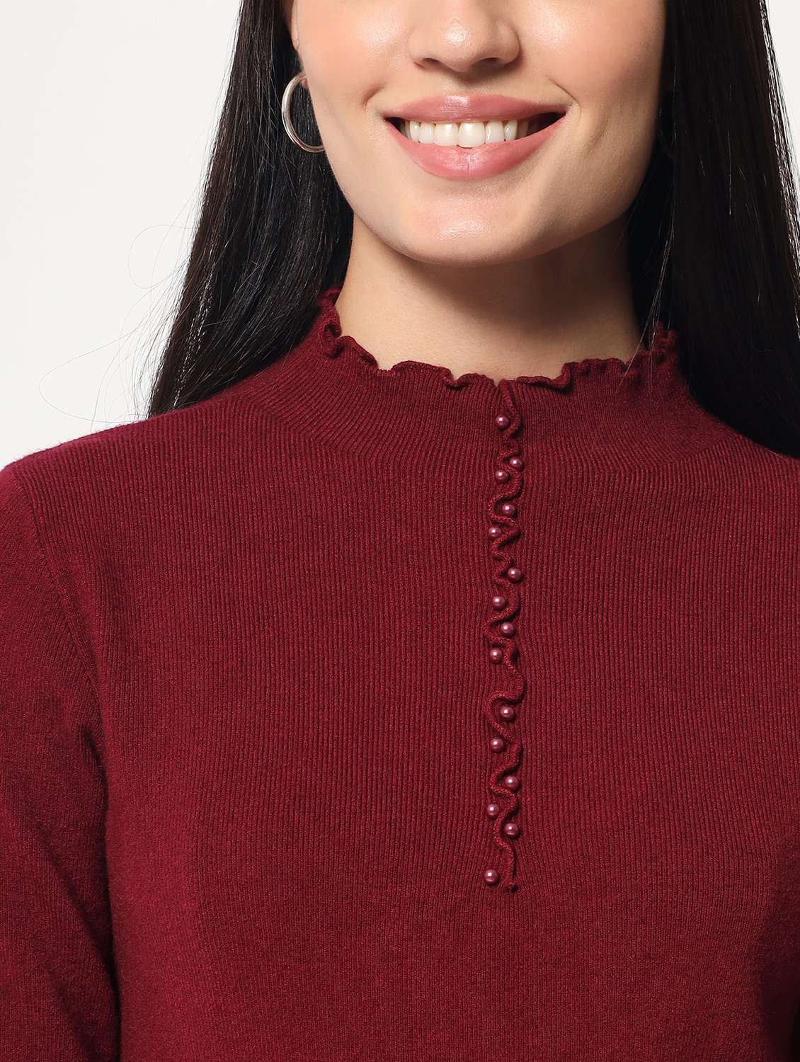 women solid maroon regular pullover - 21057949 -  Standard Image - 4