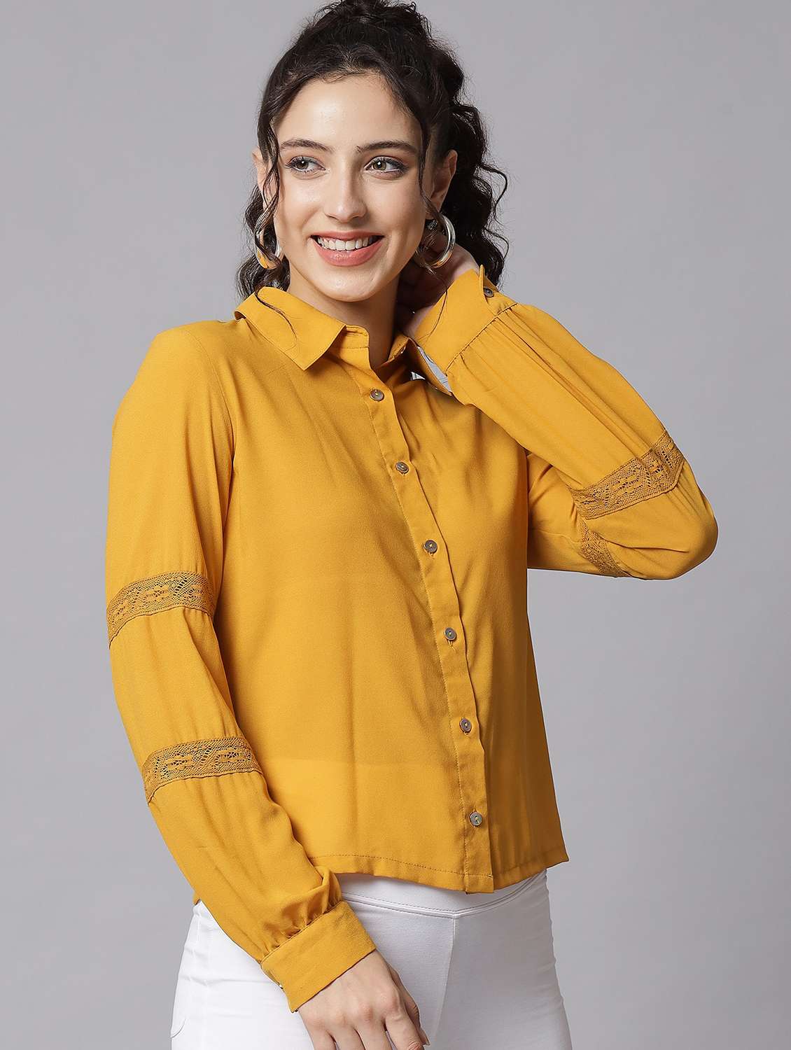 women solid yellow casual shirt - 21058024 -  Standard Image - 1