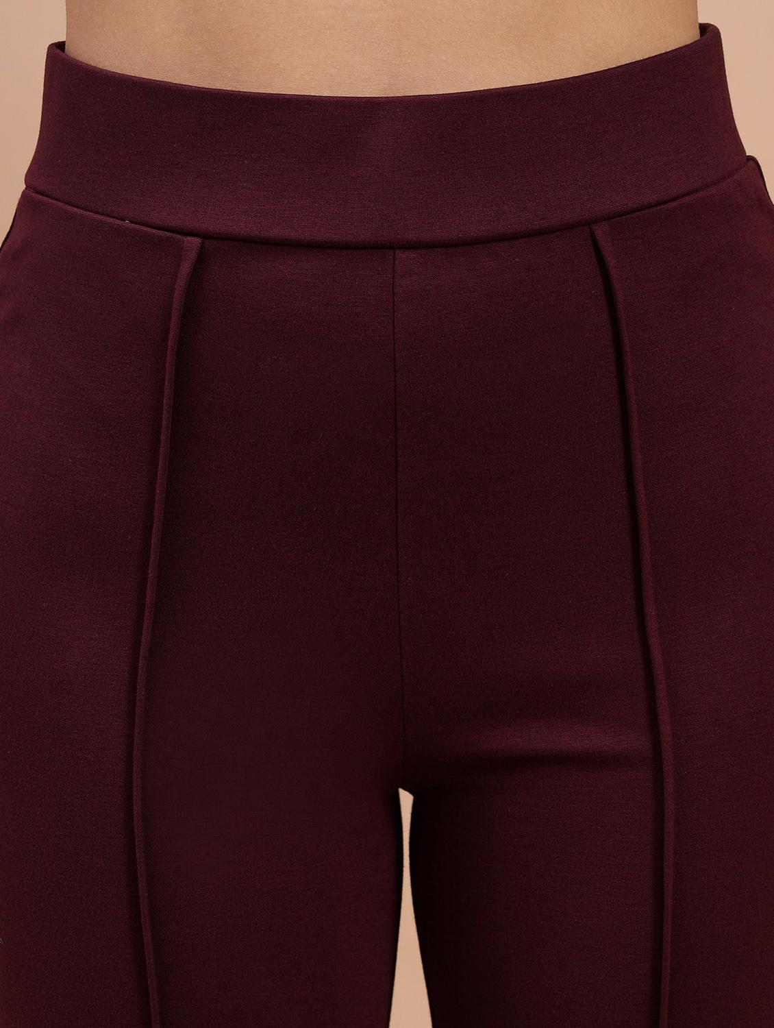 women solid maroon flat front trouser - 21058058 - Standard Image - 4