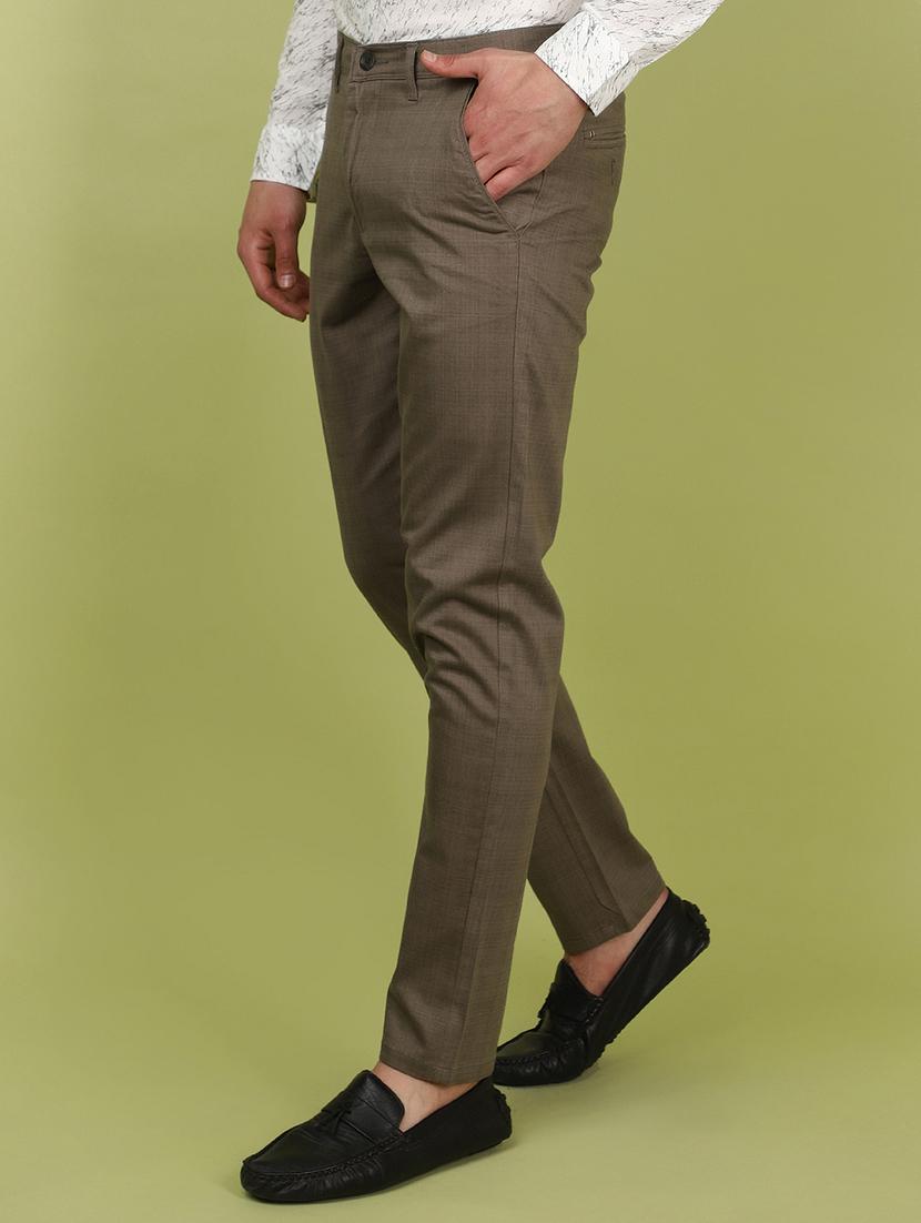 olive cotton flat front casual trousers - 21058218 - Standard Image - 1