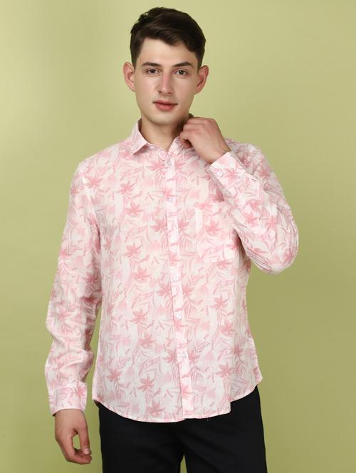 men pink regular fit floral printed casual shirt - 21058238 - Standard Image - 0