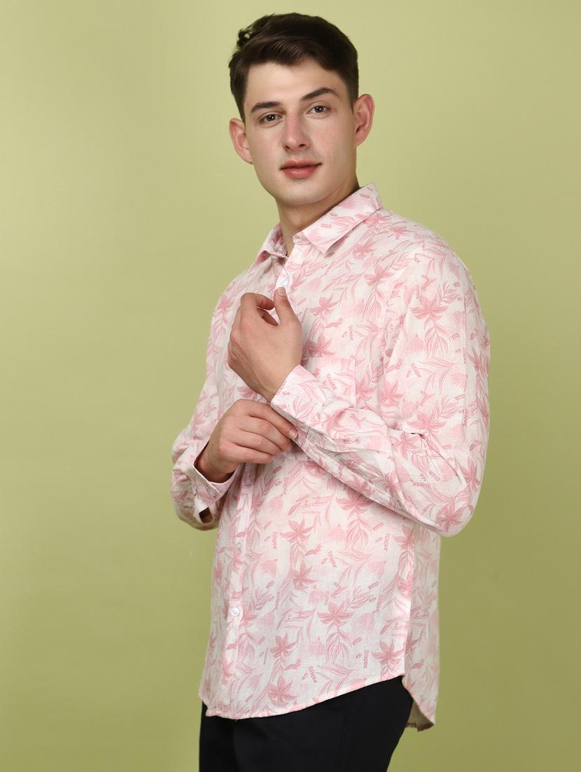 men pink regular fit floral printed casual shirt - 21058238 - Standard Image - 1