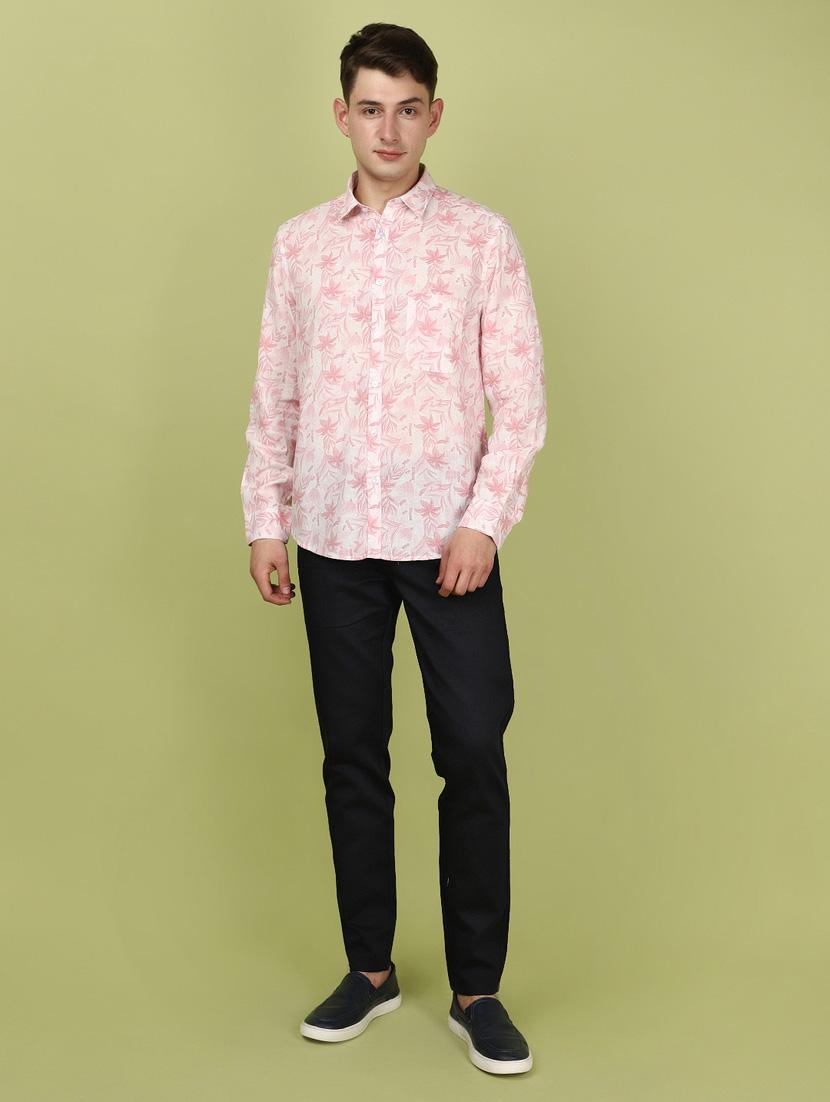 men pink regular fit floral printed casual shirt - 21058238 - Standard Image - 4