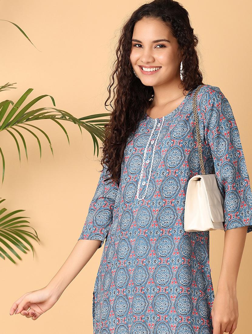 women blue printed a-line kurta - 21058301 - Standard Image - 4
