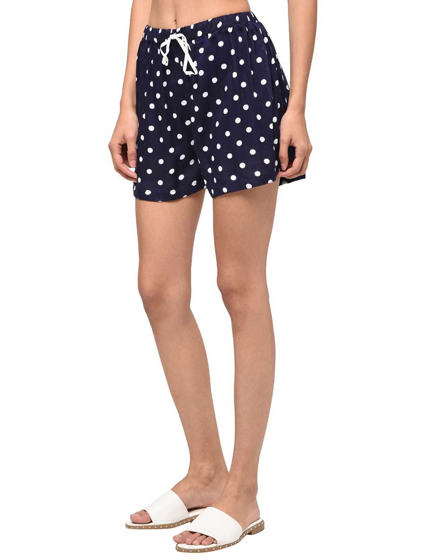 women navy blue polka dots printed regular shorts