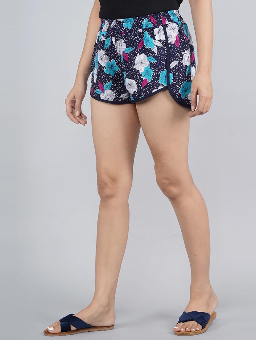 navy blue floral printed regular shorts - 21058723 - Standard Image - 1