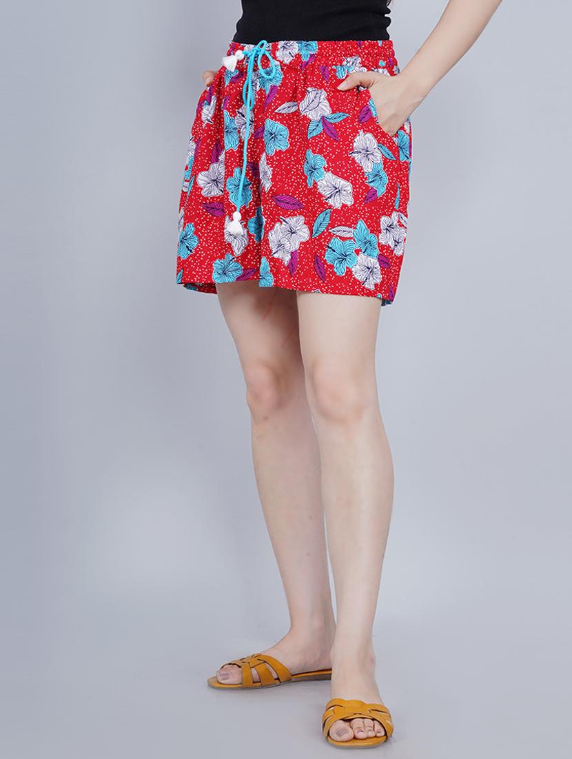 women red floral printed regular shorts - 21058738 - Standard Image - 1