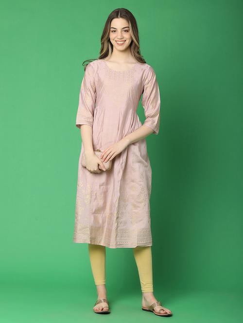 women beige round neck a-line kurta - 21059021 - Standard Image - 0