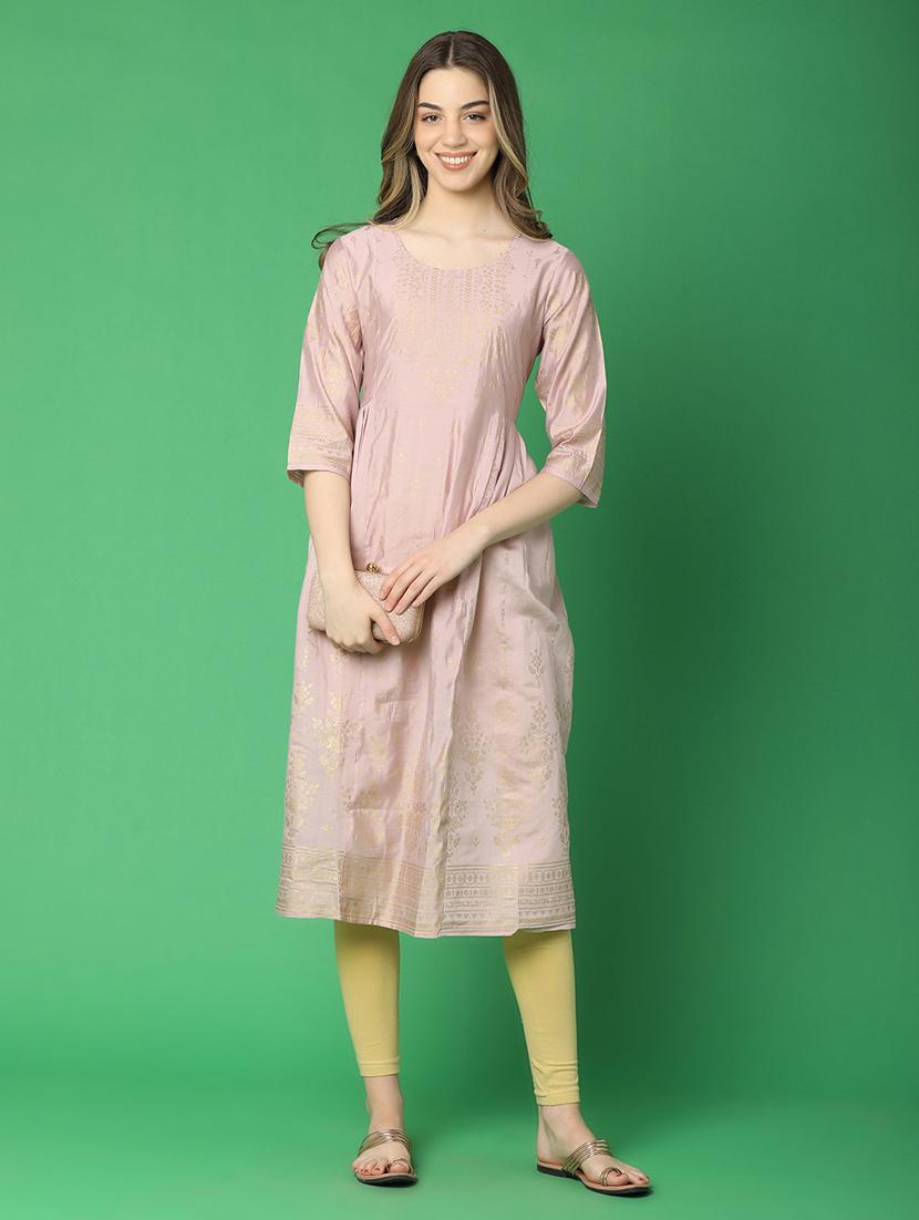 women beige round neck a-line kurta - 21059021 - Zoom Image - 0