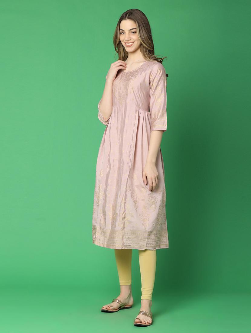 women beige round neck a-line kurta - 21059021 - Standard Image - 1