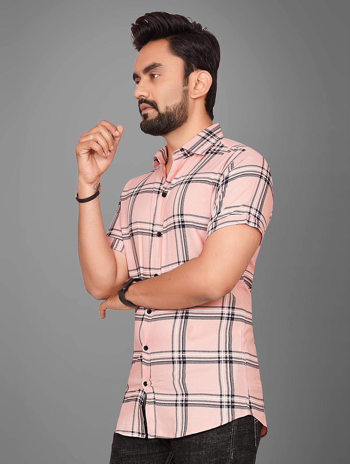 peach checkered casual shirt - 21059131 - Standard Image - 1
