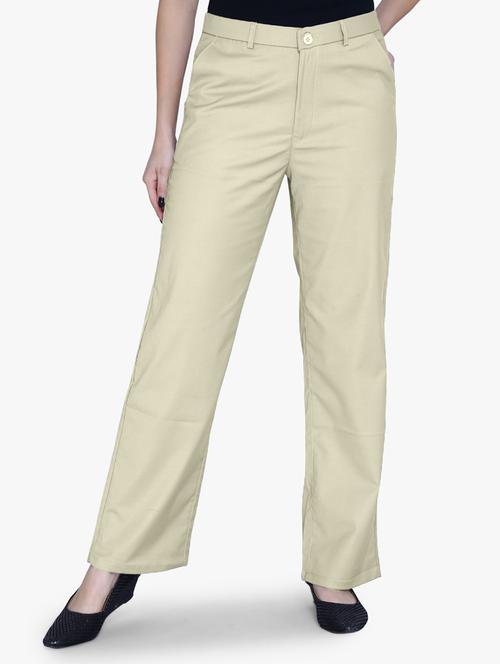 women solid beige flat front trouser - 21059465 - Standard Image - 0