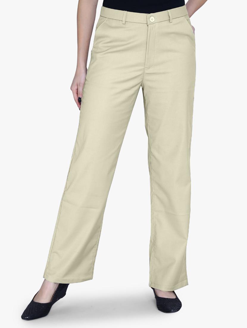 women solid beige flat front trouser - 21059465 - Zoom Image - 0