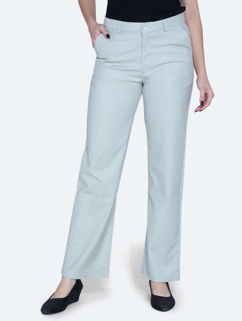 women solid green bootcut trouser