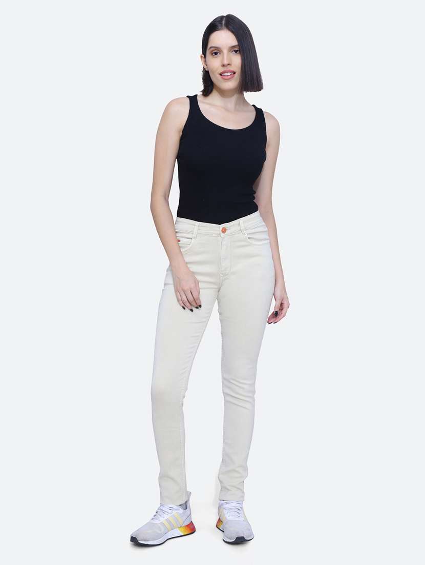 women solid white denim jeans - 21059535 -  Standard Image - 4