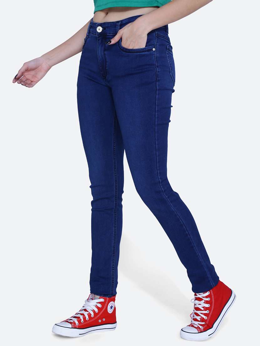 women solid blue denim jeans - 21059558 - Standard Image - 1