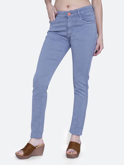 women solid grey denim jeans - 21059595 -  Standard Image - 0