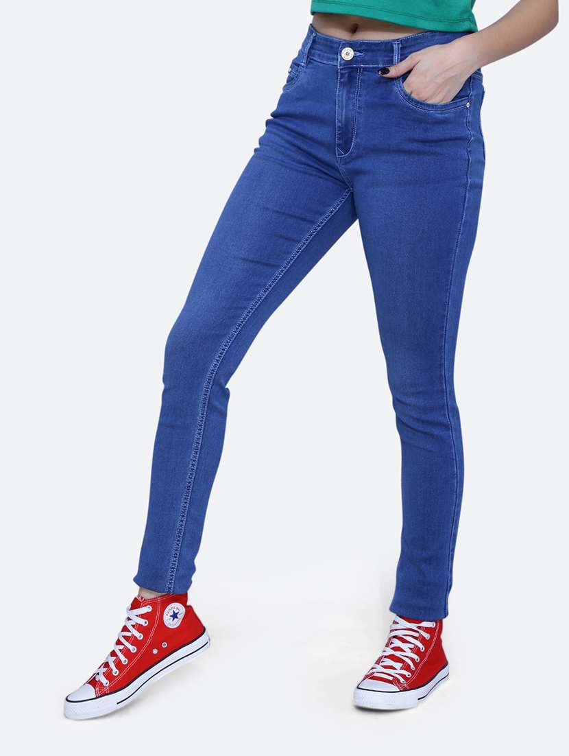 women solid blue denim jeans - 21059630 -  Standard Image - 1