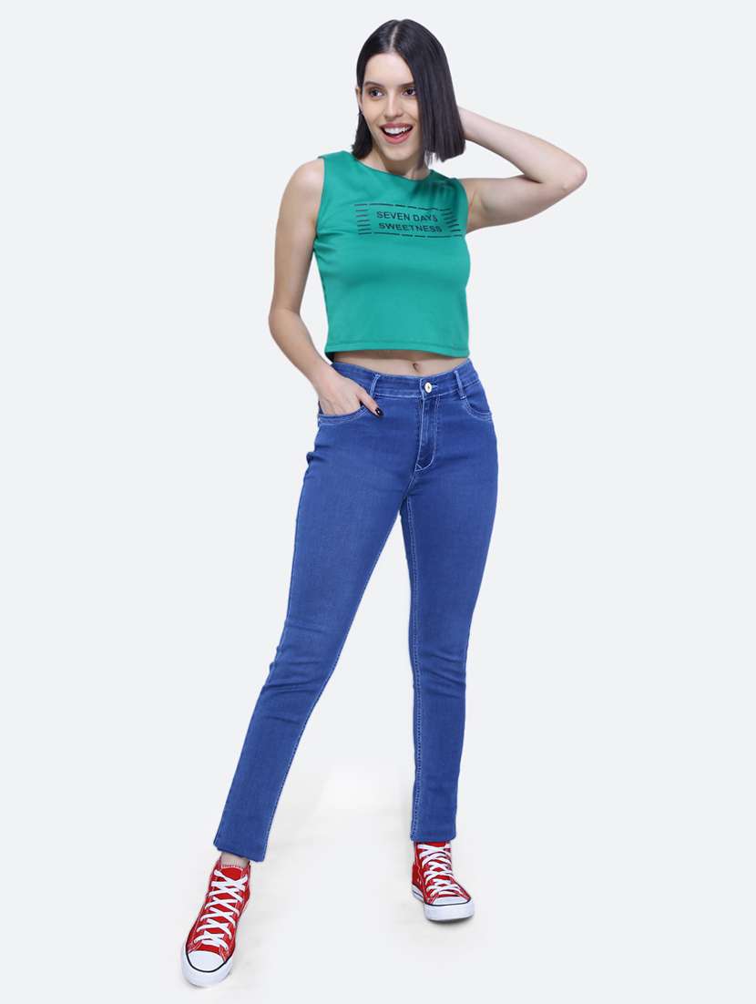 women solid blue denim jeans - 21059630 -  Standard Image - 4