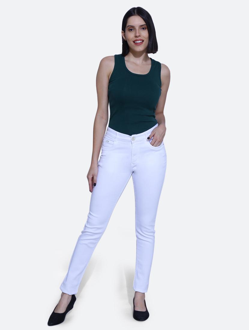 women solid optic white denim jeans - 21059650 - Standard Image - 4