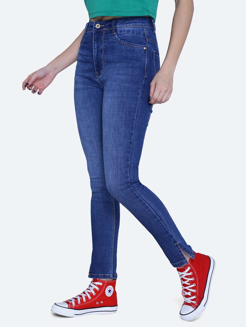 women solid blue washed denim jeans - 21059677 -  Standard Image - 1