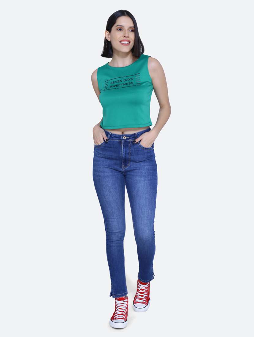 women solid blue washed denim jeans - 21059677 -  Standard Image - 4