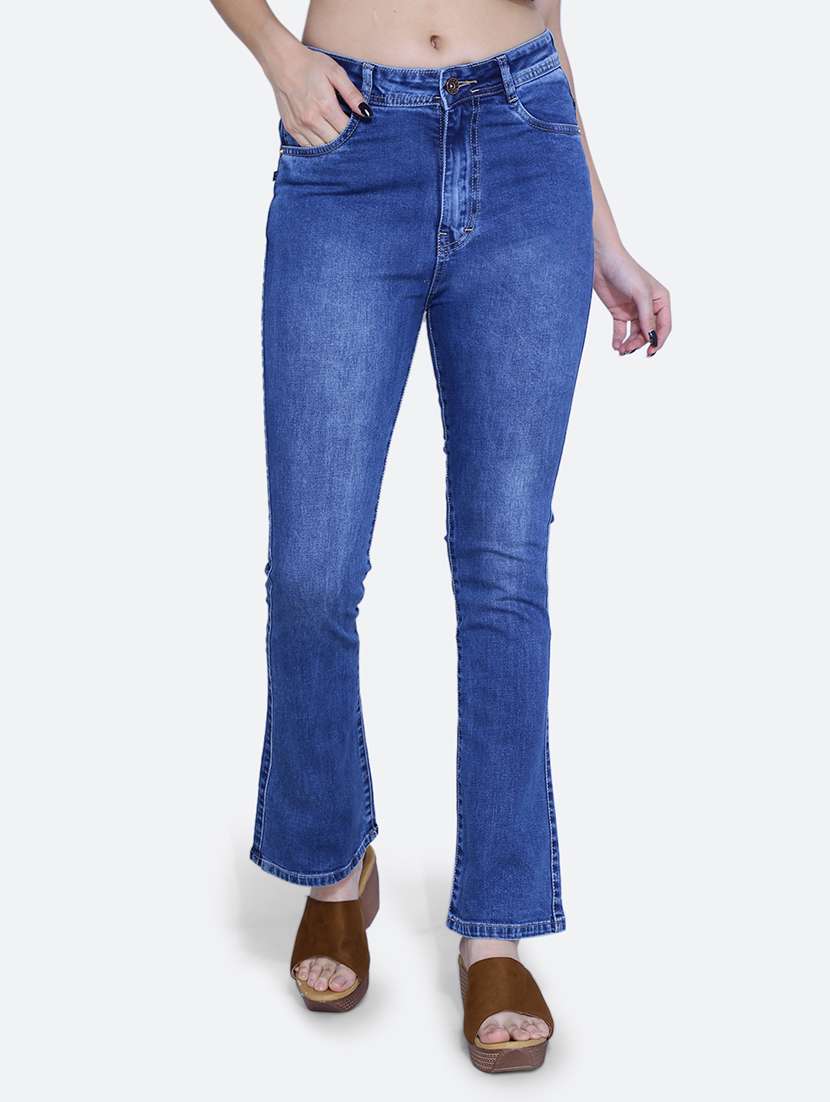 women solid blue bootcut jeans