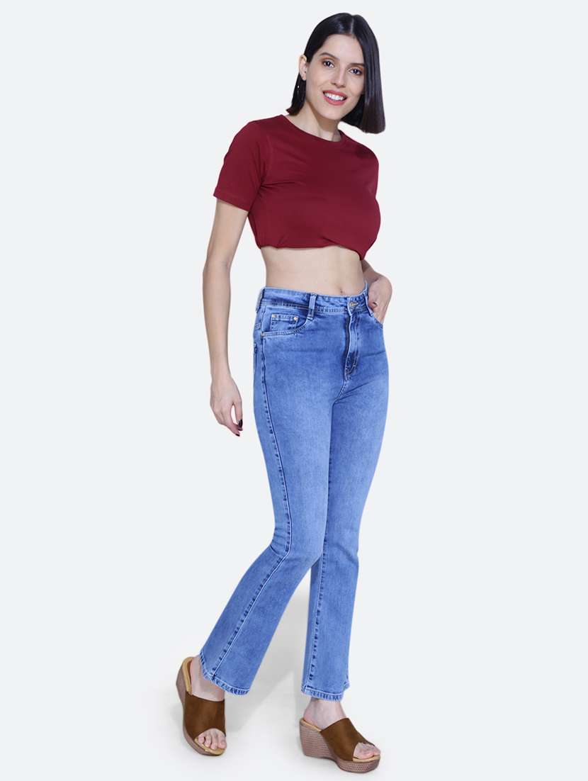 women solid blue bootcut jeans - 21059688 -  Standard Image - 4