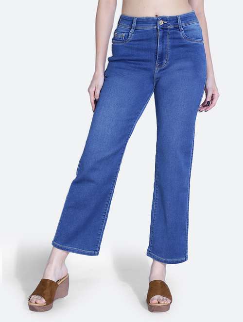 women solid blue denim jeans - 21059760 -  Standard Image - 0