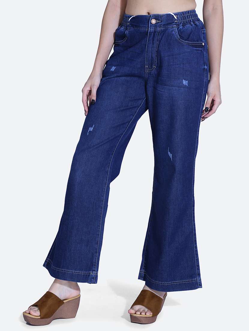 women blue distressed detailed denim jeans - 21059771 - Standard Image - 1