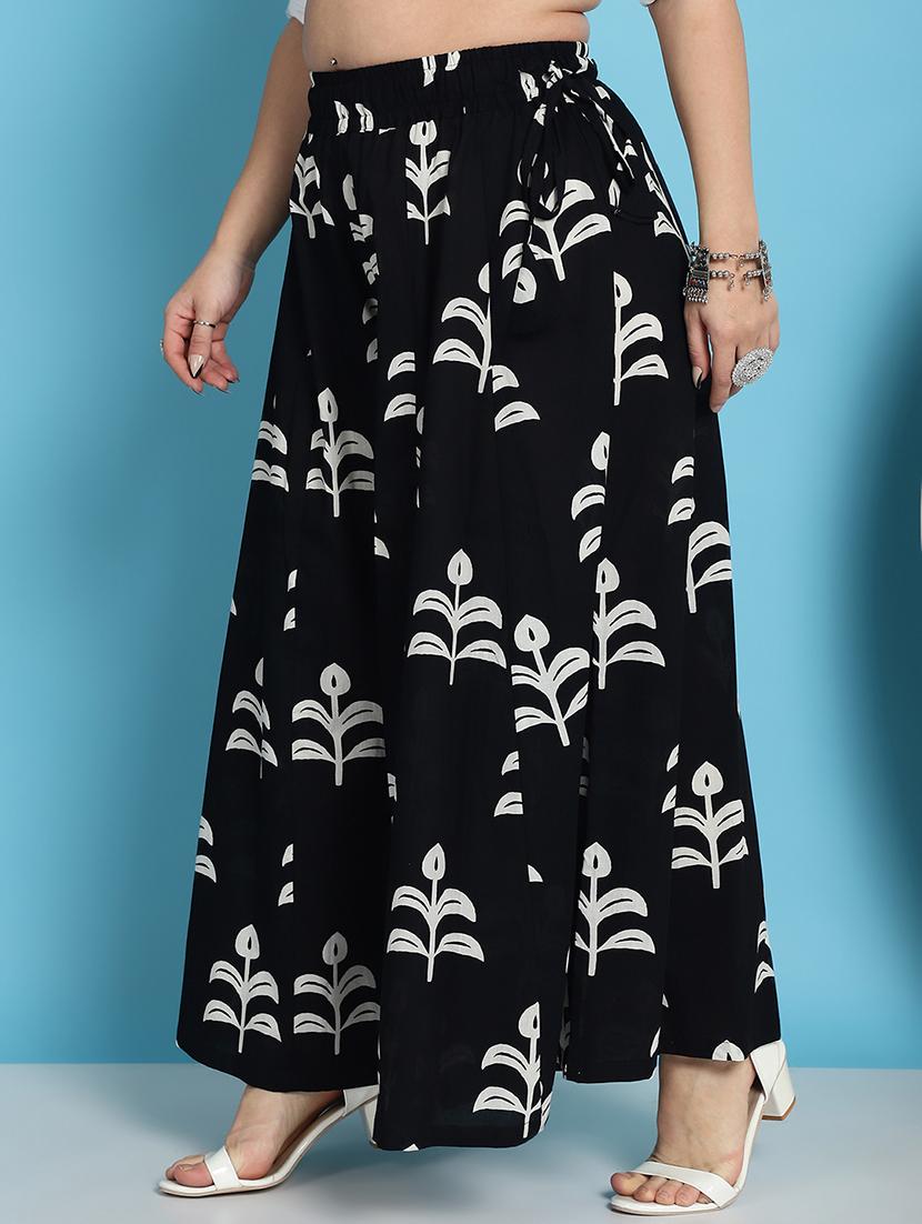 black printed flared palazzo - 21059908 -  Standard Image - 1