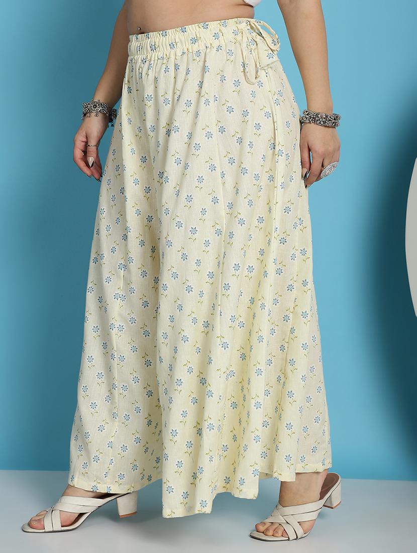 cream floral printed flared palazzo - 21059909 - Standard Image - 1