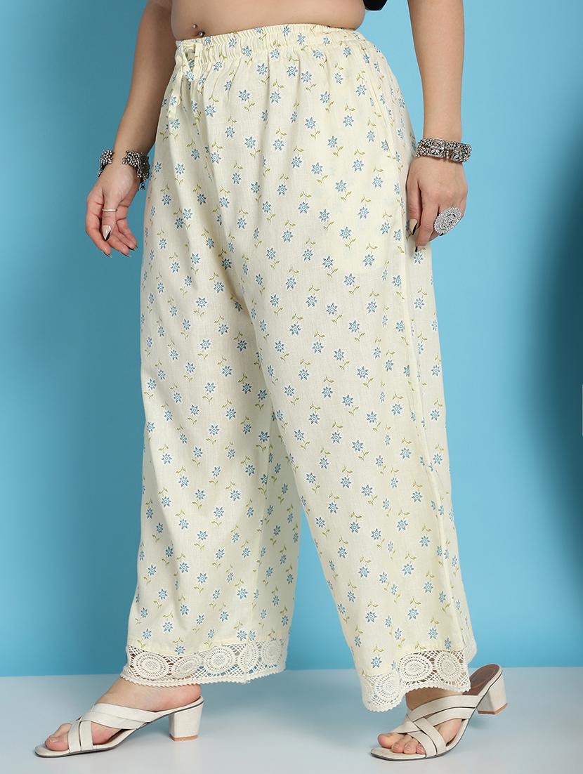 cream floral printed straight palazzo - 21059911 - Standard Image - 1