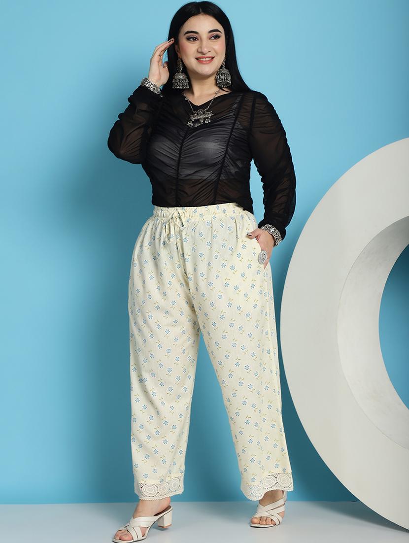 cream floral printed straight palazzo - 21059911 - Standard Image - 4