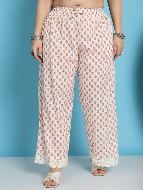 cream floral printed straight palazzo - 21059912 - Standard Image - 0