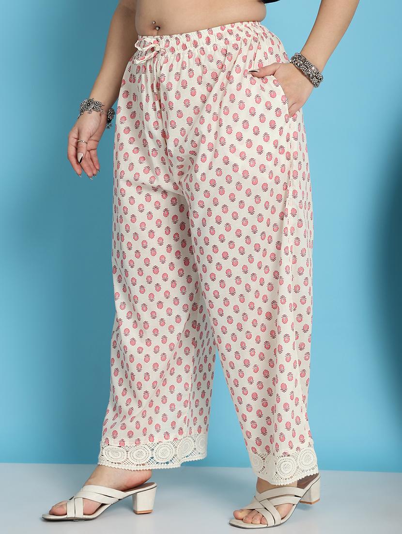 cream floral printed straight palazzo - 21059912 -  Standard Image - 1