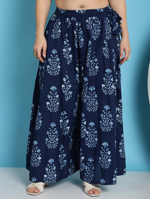 navy blue printed flared palazzo - 21059913 -  Standard Image - 0