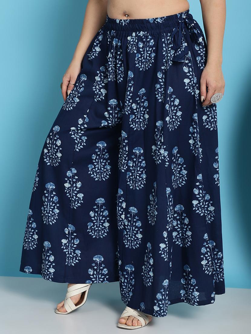 navy blue printed flared palazzo - 21059913 -  Standard Image - 1