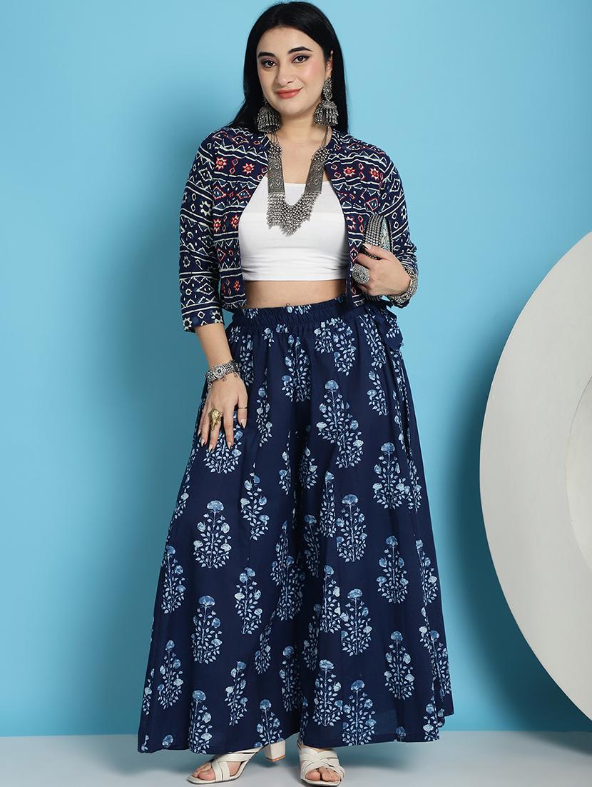 navy blue printed flared palazzo - 21059913 - Standard Image - 4
