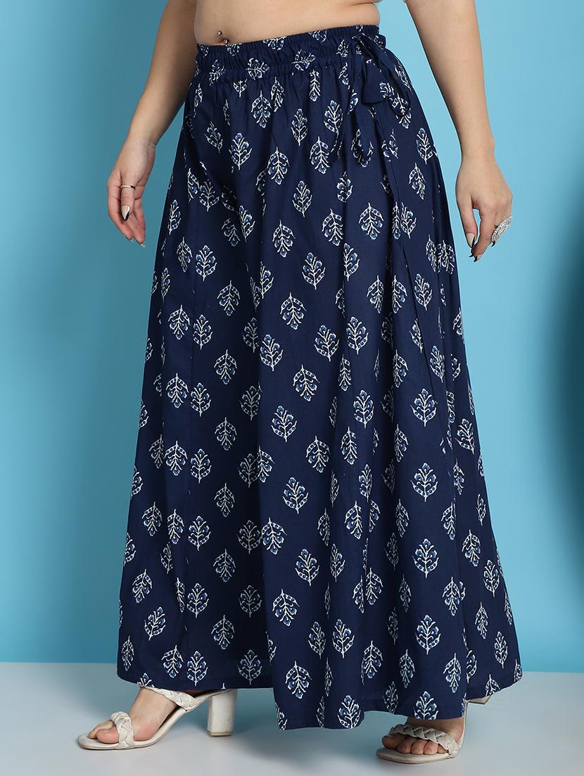 navy blue printed flared palazzo - 21059914 - Standard Image - 1