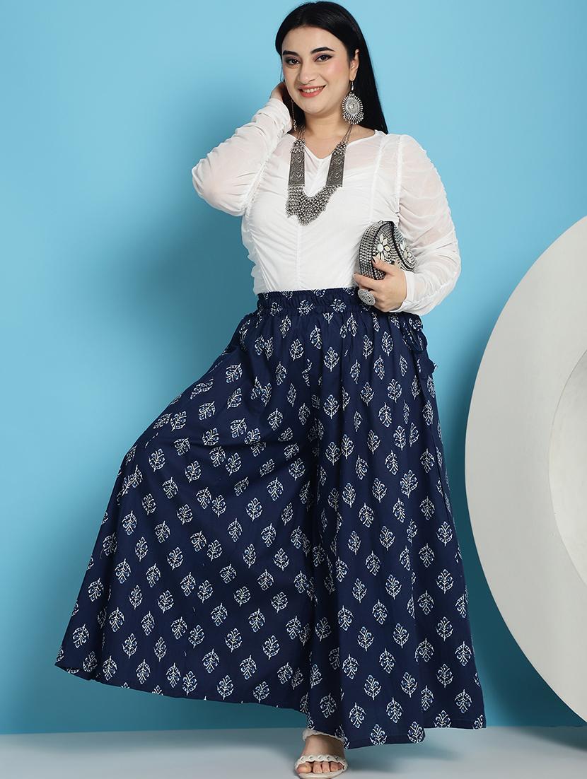 navy blue printed flared palazzo - 21059914 - Standard Image - 4