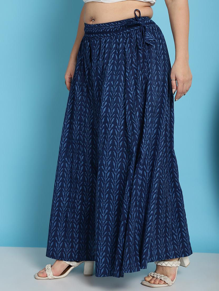 navy blue printed flared palazzo - 21059915 - Standard Image - 1