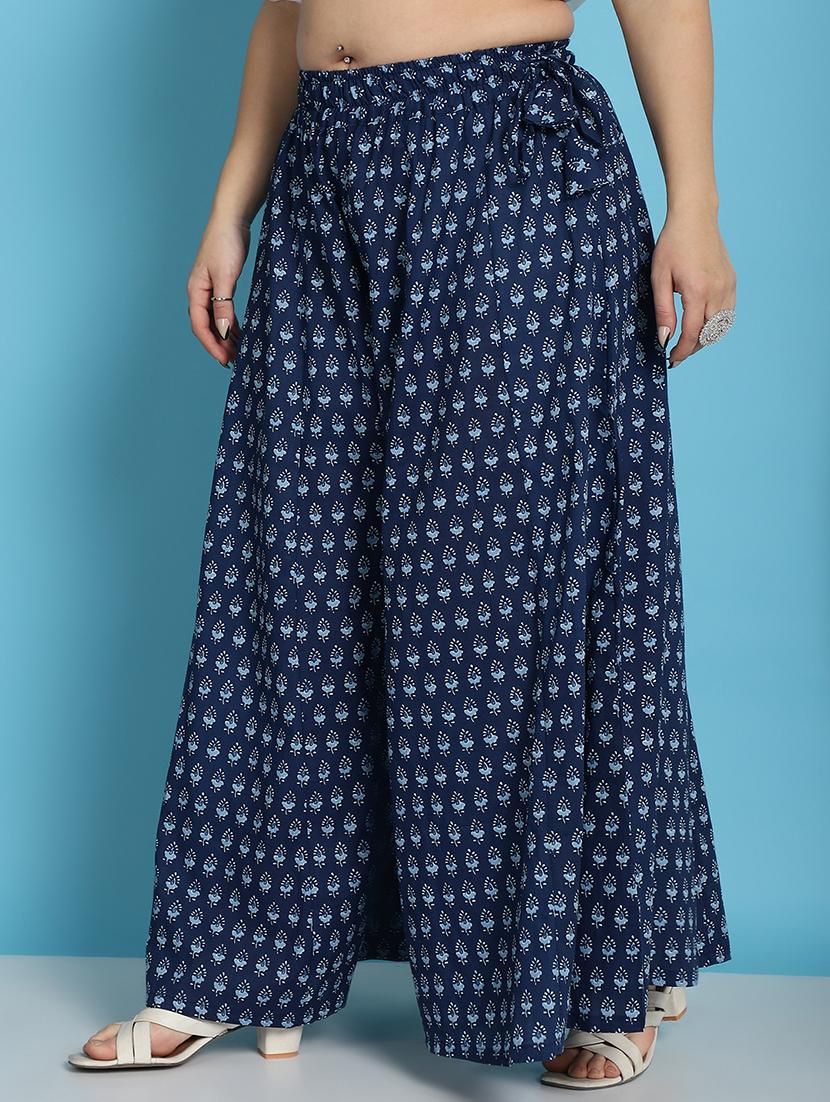 navy blue printed flared palazzo - 21059916 -  Standard Image - 1