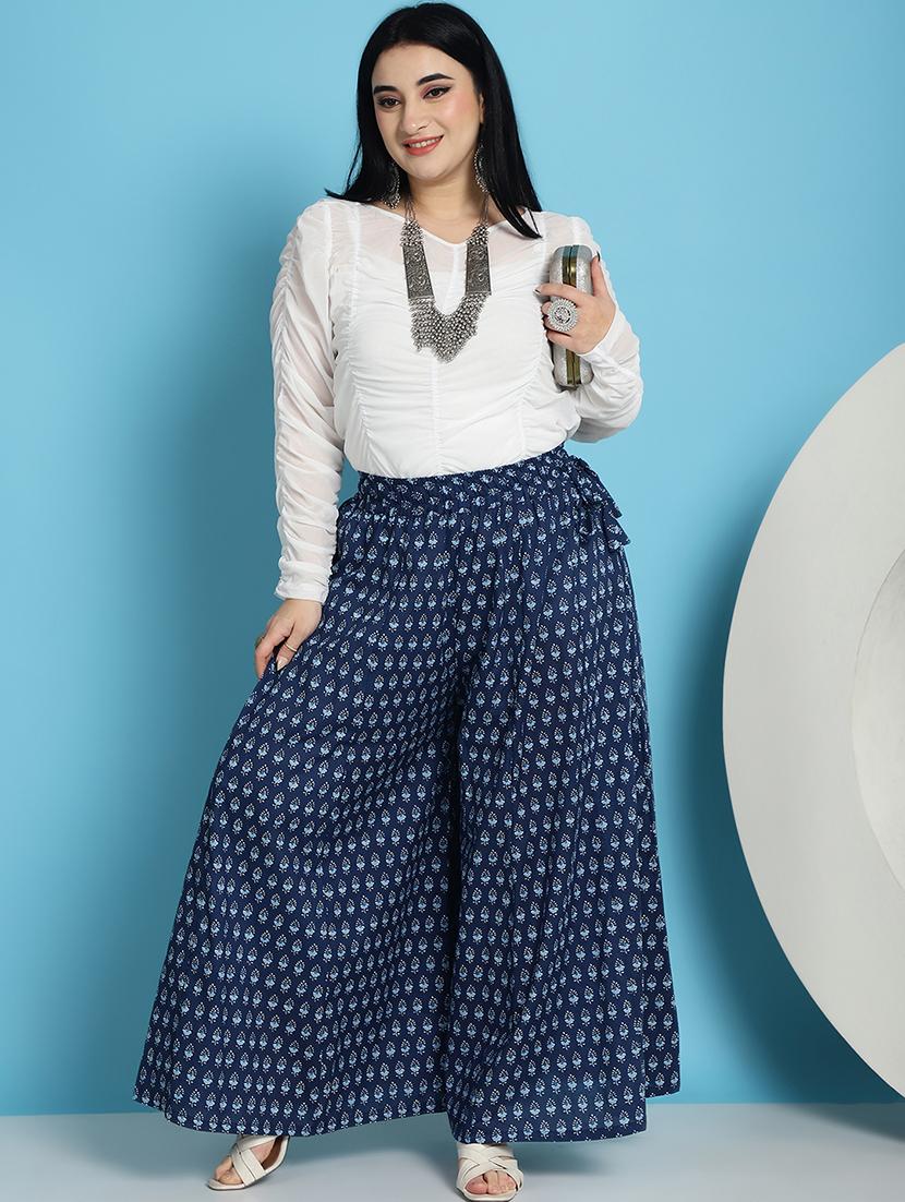 navy blue printed flared palazzo - 21059916 - Standard Image - 4