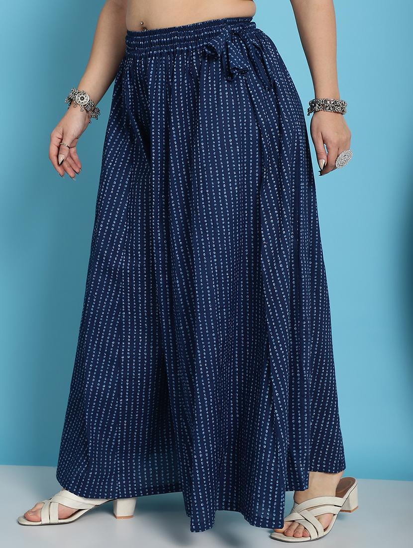 navy blue printed flared palazzo - 21059917 - Standard Image - 1