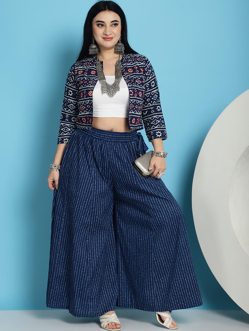navy blue printed flared palazzo - 21059917 - Standard Image - 4
