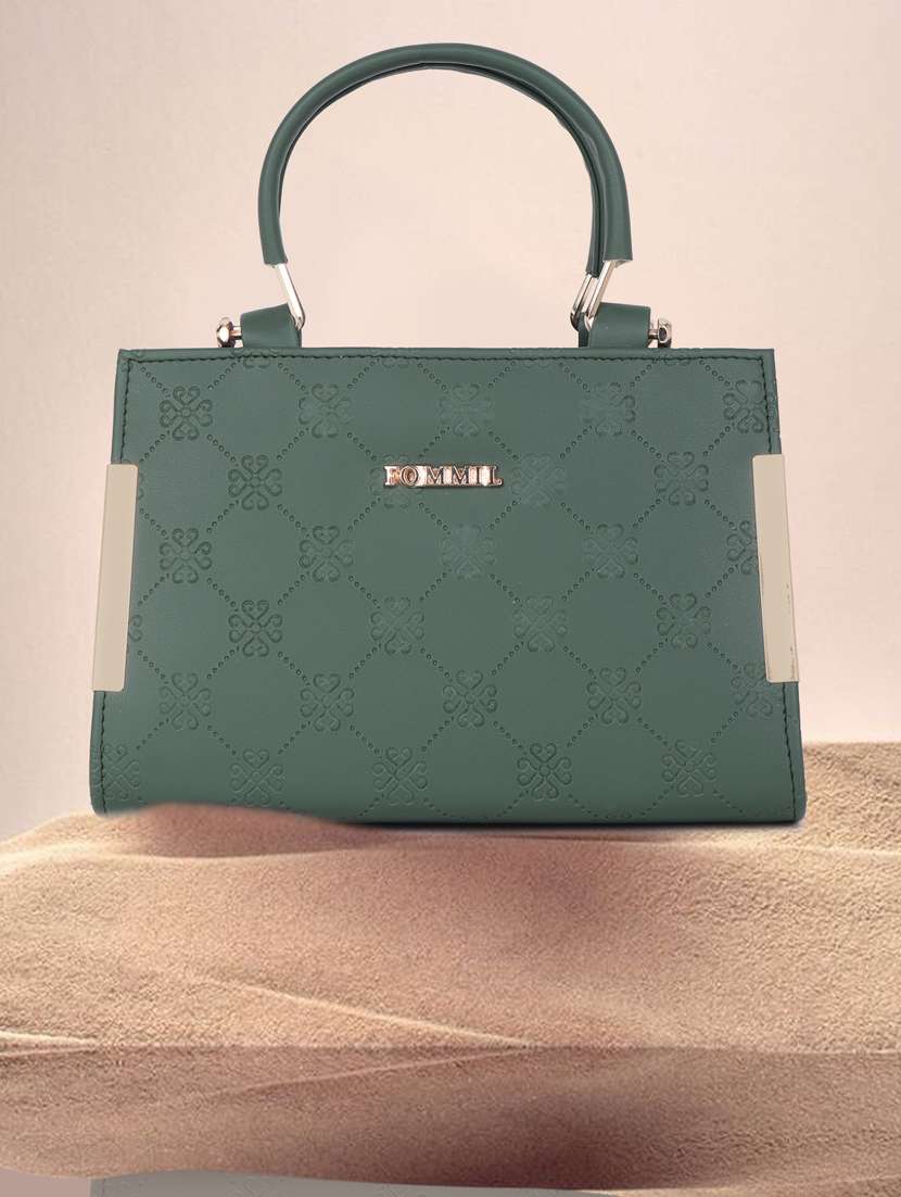 green textured handbag